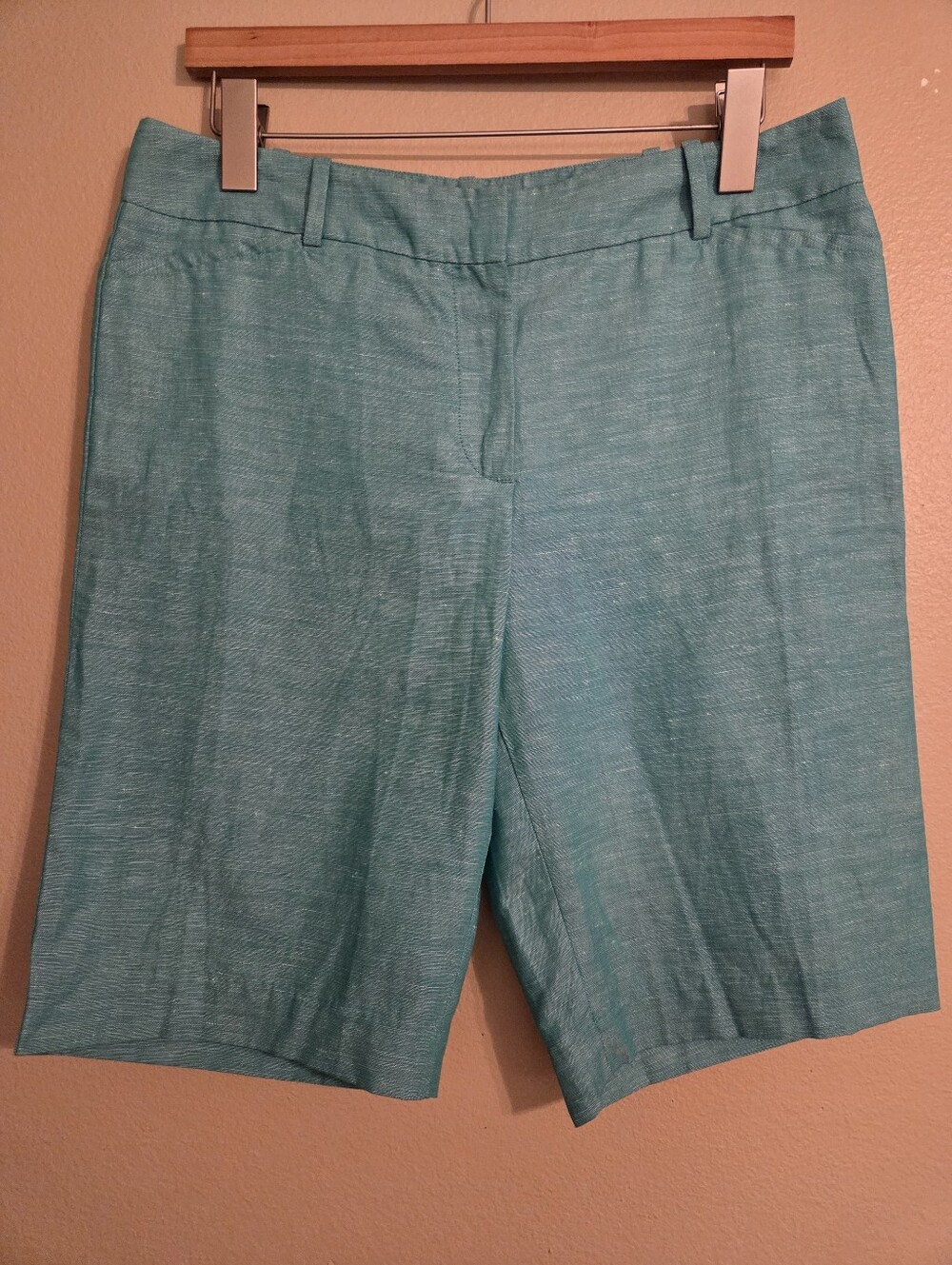 TALBOTS Teal Linen Cotton Blend‎ Flat Front Resort Preppy Chino Shorts Women's 6